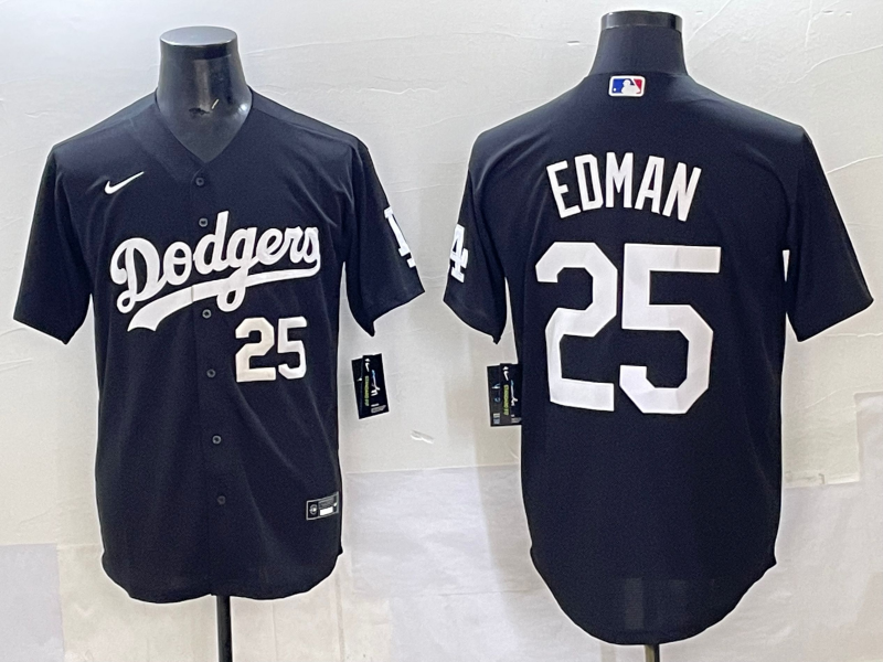Men Los Angeles Dodgers 25 Edman black Nike MLB jersey style 2